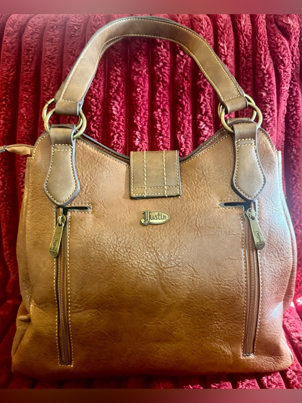 Justin Boots Tan Shoulder Bag with Gold Hardware